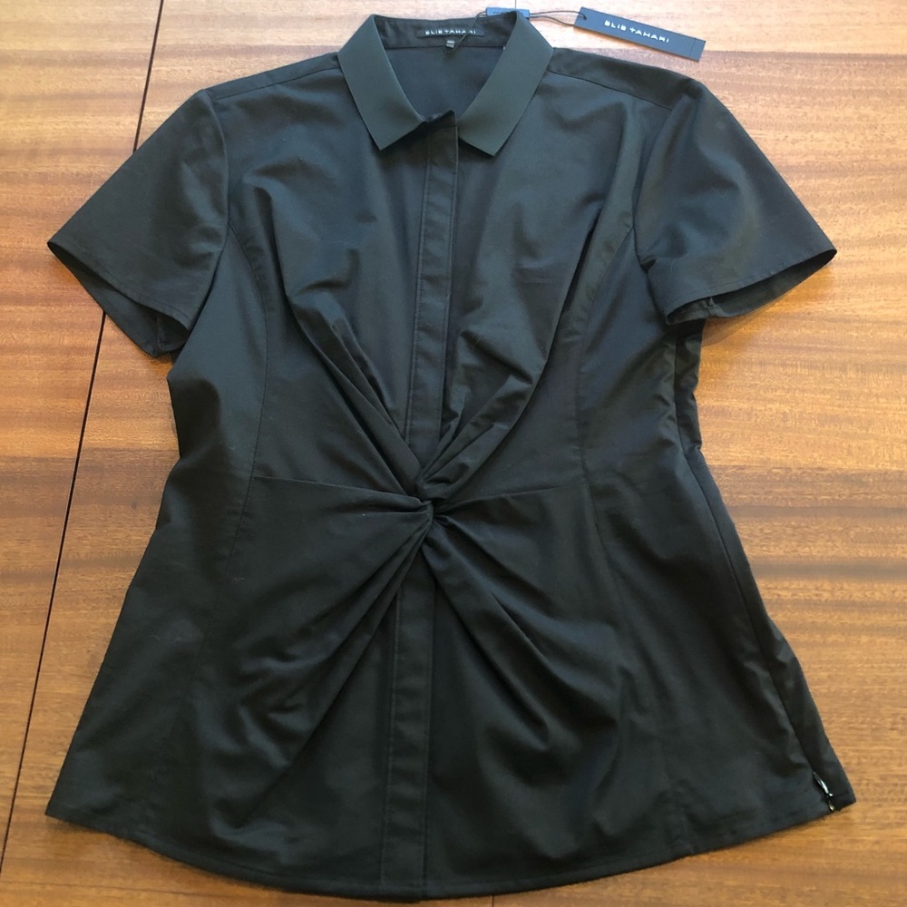 NWT Elie Tahari Casey Twist Front Blouse Black